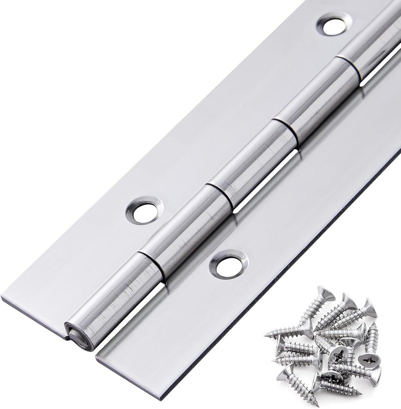 GRRONZEE Heavy Duty Piano Hinge 36 Inch x 1.5 Inch Stainless Steel Continuous & Piano Hinges with Holes, 36" Continuous Hinges for Cabinet, Door, DIY Wood Boxes, 0.060" Leaf Thickness, 1.5" Open Width - Image 1